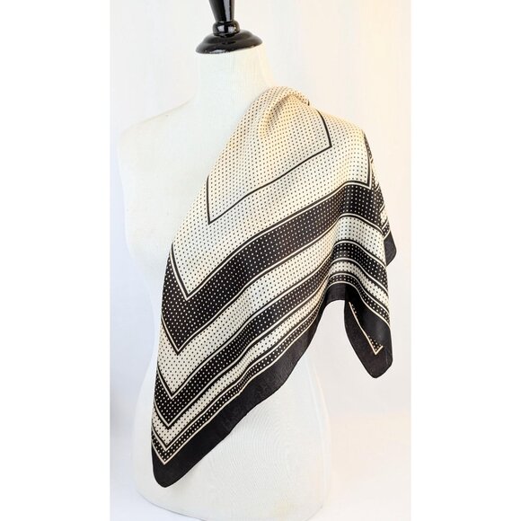 Vintage 1950s Italian Silky 26" Square Brown Polka Dot Scarf Retro MCM Scarf - Picture 3 of 8